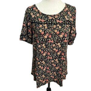 OLD Navy🖤Black Floral Peasant Boho Top Blouse Size M